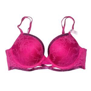 Victoria's Secret Very Sexy Shine Cradle Lace Push-Up Bra Hot Pink Size 32C